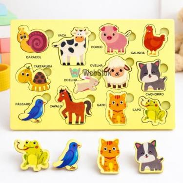 Imagem de Brinquedo Educativo Quebra Cabeça Encaixe com Pino Didático Animais 7p