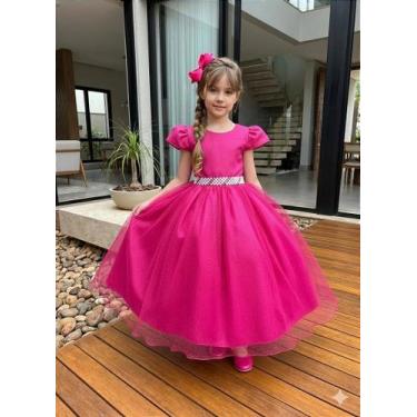 Imagem de Vestido Infantil Formatura Pink Longo com Glitter para Daminhas - Fabu