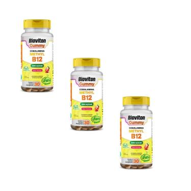 Imagem de Kit 3 Bioviton Gummy Methyl B12 Sabor Morango 3x30 gomas Unilife-Unissex