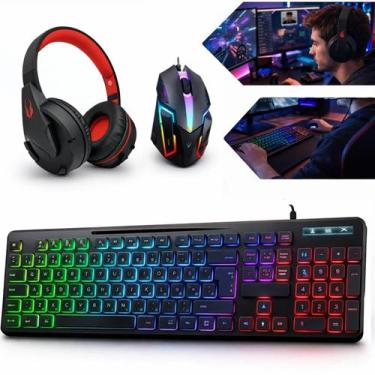 Imagem de Kit Gamer Competitivel Led Teclado Semi Mecânico + Mouse Óptico E Head