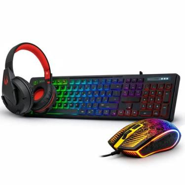 Imagem de Kit Gamer Acessórios Led Teclado Semi Mecânico Mouse Óptico Headset Co