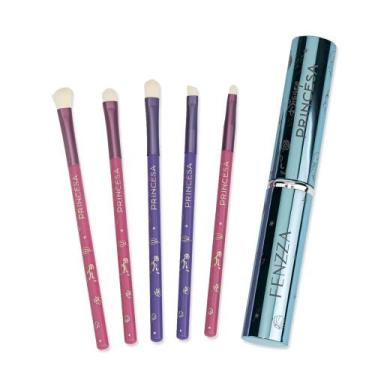 Imagem de Kit 5 Pinceis para Maquiagem com Estojo Princesas Fenzza Rosa e Lilas
