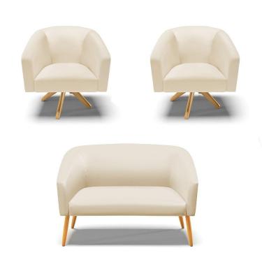 Imagem de Kit 1 Namoradeira E 2 Poltronas Base Madeira Bege
