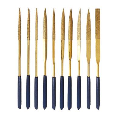Imagem de Yakamoz 10 peças conjunto de mini limas de diamante revestido de titânio agulha plana quadrada redonda forma triangular limas para joias de metal vidro escultura em madeira ferramenta de polimento de lixamento - 3 x 140 mm