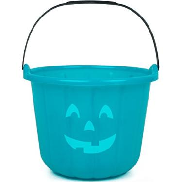 Imagem de SCS Direct Teal Pumpkin Halloween Candy Treat Bucket 8.5in - Jack O Lantern Trick or Treat Storage Pail Basket