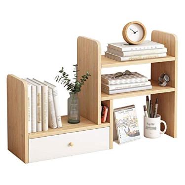 Imagem de KIZQYN Estante de livros ajustável para mesa prateleira de estudante prateleira de armazenamento de quarto estante adequada para escritório sala de estar e quarto (creme) estante de livros