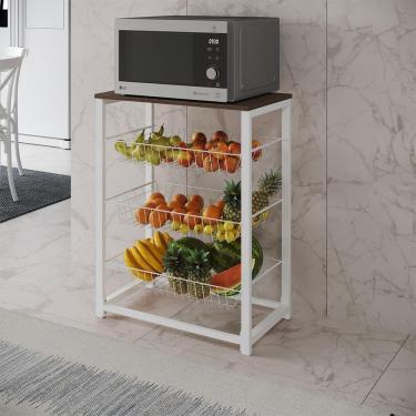Imagem de Fruteira Com Suporte Para Micro-Ondas Barcelona Aço Branco Cesto Branco Tampo Amêndoa C...