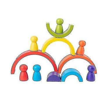 Imagem de Brinquedo de madeira do bloco de construção arqueado do arco-íris das crianças