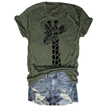 Imagem de Beopjesk Camiseta feminina de verão com estampa de girafa engraçada com estampa de animais fofos, 327-a-green, M