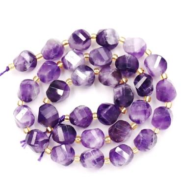 Imagem de Malahill Contas de pedra natural por atacado para fabricação de joias DIY vendidas por saco, 5 fios e um rolo de cordão interno facetado em forma de S dentes ametista 8 mm