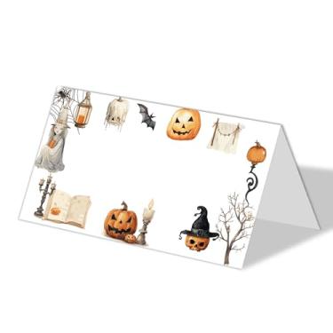 Imagem de Conjunto de 25 etiquetas de barraca de Halloween para mesa, cartão de festa, mesa de festa, cartões de lugar editáveis, dobráveis, decorações de festa de jantar buffet de aniversário de Dia de Ação de