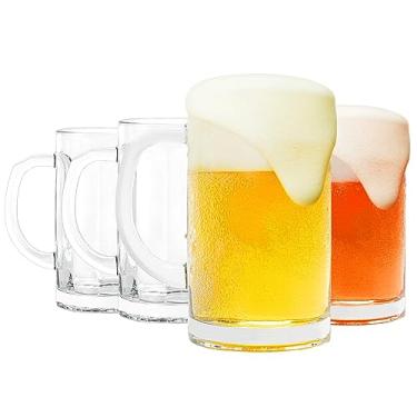 Imagem de Pacote com 4 canecas de vidro resistentes - copos de cerveja de 473 ml, grandes com alça, seguro para freezer, conjunto clássico de canecas de cerveja para bar e bebidas