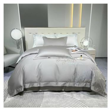 Imagem de Jogo de cama de algodão egípcio bordado 1200TC 4 peças King Queen Size lençol liso capa de edredom fronha roupa de cama, lençóis de cama (3 solteiros)