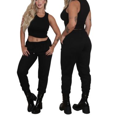 Imagem de Calça Jogger Feminina Preta com Bolso Moletom Melhor Tecido