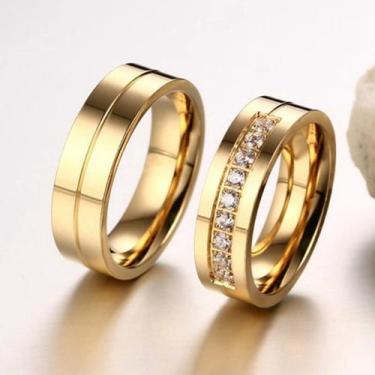 Imagem de Alianças 6mm Par Banhada Ouro Pedras Zircônia Namoro Noivado - Jewelry