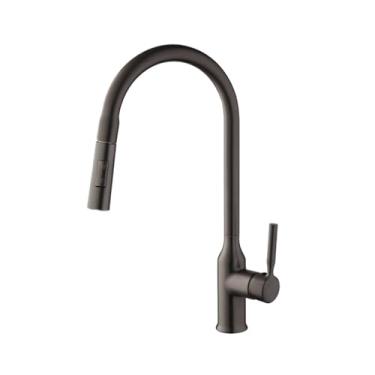 Imagem de Arma cinza torneira da pia da cozinha pull out torneiras de bronze 360 giratória pulverizador deck montado misturador água quente e fria, t1