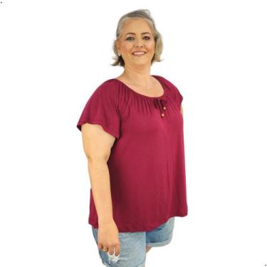 Imagem de Blusa Feminina Plus Size Ciganinha Manga Curta Lisa - Coalizão Fashion