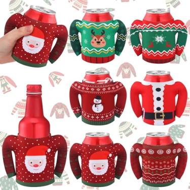 Imagem de Funtery 6 peças de mangas frias de lata de Natal em forma de suéter feio engraçado lata refrigerador a granel para cerveja bebida refrigerante Natal suéter feio festa festa decorações suprimentos