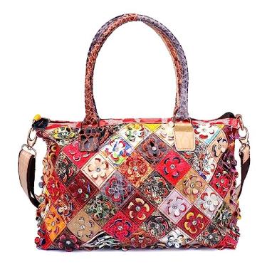 Imagem de Segater Bolsa feminina multicolorida com flores 3D de couro envernizado, bolsa tiracolo com estampa de cobra colorida patchwork, Multicor, One Size