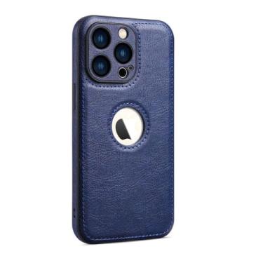 Imagem de Capa capinha protetora Premium em Couro PU e silicone com proteção para a lente para o iPhone 15 Pro Max - Tela 6.7 Cor: Azul