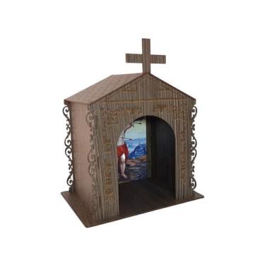 Imagem de Capela Oratório Arabesco com Imagem São Sebastião 25x18x31 Mdf Madeira