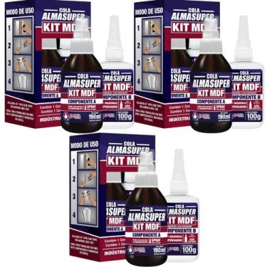 Imagem de 3 Kit Mdf Cola Instantânea + Catalisador Acelerador 190ml Almasuper - 
