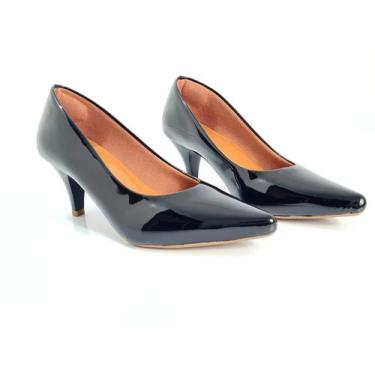 Imagem de Scarpin feminino preto salto fino baixo conforto premium valle shoes, 