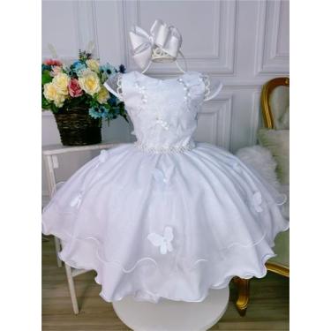 Imagem de Vestido Infantil Branco C/ Renda e Aplique de Borboletas - flu flu, 6