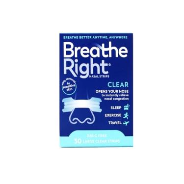 Imagem de Breathe Right Tiras nasais para parar de ronco, sem drogas, transparente para pele sensível, 30 unidades (pacote com 2) (pacote com 2) (pacote pode variar)