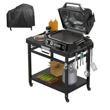 Imagem de Outspark Suporte para churrasqueira Ninja Woodfire Outdoor Portable Prep Cart Table Station para Ninja XSKUNSTAND OG700 OG800 OG900 OO101 Series e acessórios de forno de pizza defumador com rodas e