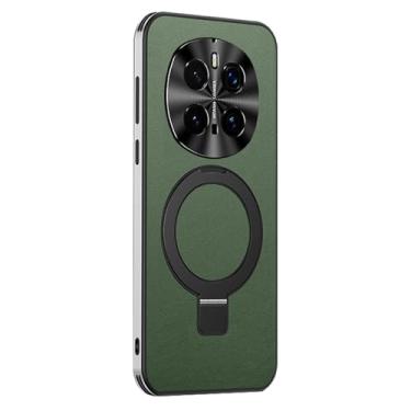 Imagem de HAO RIYLN Capa de couro magnética para Honor Magic 7 Pro/7, suporte de anel oculto, capa de telefone com suporte para câmera à prova de choque, capa slim fit, verde, 7