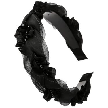 Imagem de NARUNING Faixa de cabeça de chiffon de cor sólida de 3,8 cm de largura com dentes de pente, faixa de cabeça de organza, acessórios de cabelo artesanais de tecelagem de strass, adequada para mulheres e