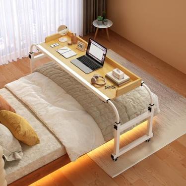 Imagem de Mesa de cama, mesa sobrecama com rodas, mesa extensível, mesa móvel ajustável de altura e comprimento, mesa de cama queen size, para hospital e casa