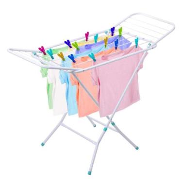 Imagem de Varal de Chão Dobrável Retrátil Grande, Branco, Design Slim com Abas L