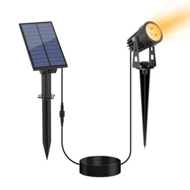 Imagem de APONUO Luzes solares de metal para ambientes externos com cabo de 3 m, iluminação de paisagem movida a energia solar, baixa tensão, IP65, à prova d'água, ligar/desligar, para exterior, jardim, quintal