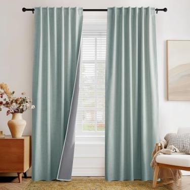 Imagem de PONY DANCE Cortinas blackout de linho 228,6 cm de comprimento, 100% cortina preta completa, conjunto de 2 painéis para quarto e sala de estar, cortinas de janela com isolamento térmico para