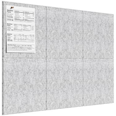 Imagem de MaxGear Quadro de cortiça grande para parede 91,4 cm x 61 cm, quadro de avisos cinza claro, pacote com 6 azulejos de parede de feltro com pinos, placas de cortiça para escritório placa de pinos