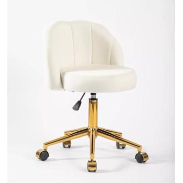 Imagem de Cadeira Giratória Estofada com Base Dourada, Veludo Off-White, Altura Ajustável 45-60cm, Capacidade 100kg (Off-White)