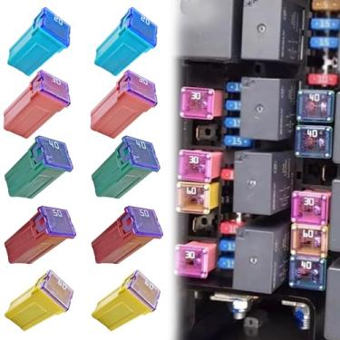 Imagem de GolThd Kit de fusíveis Jcase de 10 peças, kit de fusíveis de micro cartucho em forma de caixa, compatível com Toyota Chevy Ford Nissan (20A/30A/40A/50A/60A, alto)