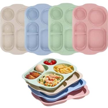 Imagem de Pratos de porção divididos inquebráveis, bandeja grande de fast food de 30 cm para adultos, prato de jantar de plástico para alimentação e treinamento para uso diário, pratos de almoço reutilizáveis