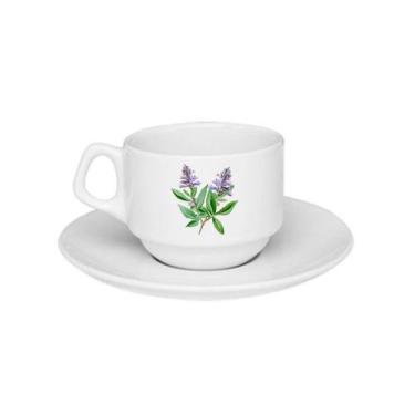 Imagem de Xícara De Porcelana Ervas Chá Sálvia + Pires - 180ml - VilelaGG