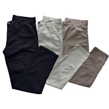 Imagem de kit 3 calças de sarja masculina c/elastano de diversas cores basica li