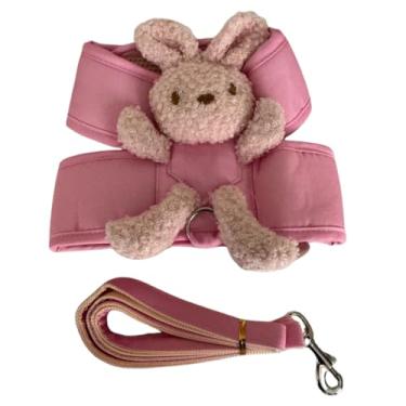 Imagem de Peitoral Com Guia Fofo Pelúcia Luxo Coelho Cao Gato Rosa Tamanho G e M (G)