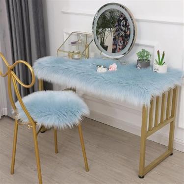 Imagem de Capa De Pele Sintética Fofa E Macia Para Cadeira Sofá Mesa Chão, Tapete De Área De Pele De Carneiro Falso De Pelúcia Para Quarto Sala De Estar Branco Cinza, Blue 2, 15.7"x 47.2"/40x120cm