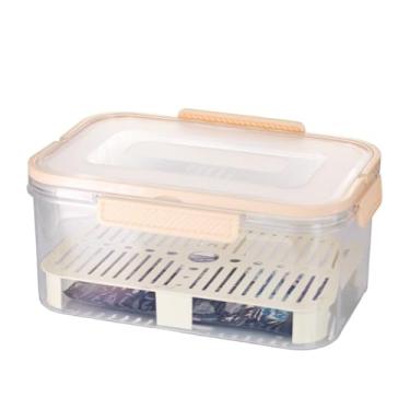 Imagem de Caixa Organizadora com Escorredor para Alimentos, 23,5 x 15 x 11 cm, Transparente e Bege