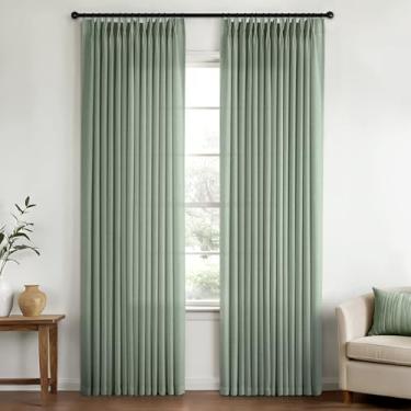 Imagem de Cortinas transparentes plissadas de linho verde sálvia 203 cm de comprimento, cortinas plissadas em formato de memória, sala de estar, quarto, cortina de privacidade semitransparente, grossa