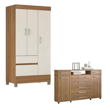 Imagem de Cômoda London E Guarda Roupa Solteiro Wind Amêndola Off White - Demóbile