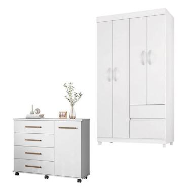 Imagem de Cômoda Flora E Guarda Roupa Solteiro Lótus Branco Flex - Demóbile