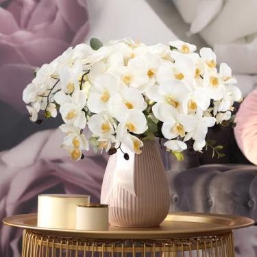 Imagem de OBDXZHC 2 peças de hastes de orquídea artificial de 95 cm, 10 cabeças grandes, seda sintética, branca, Phalaenopsis, arranjos de flores de toque real para casa, casamento, sala de estar, mesa de