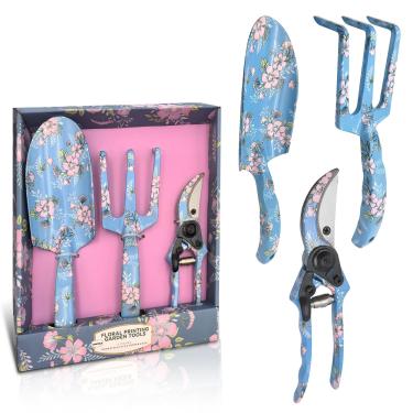 Imagem de Evertools Conjunto De Ferramentas Jardim Com 3 Peças Impressas, Kits Jardinagem Alumínio Para Serviços Pesados, Incluindo Ancinho, Tesoura Poda E Pá Uso Interno Externo, Cabo Ergonômico, Presente Pe